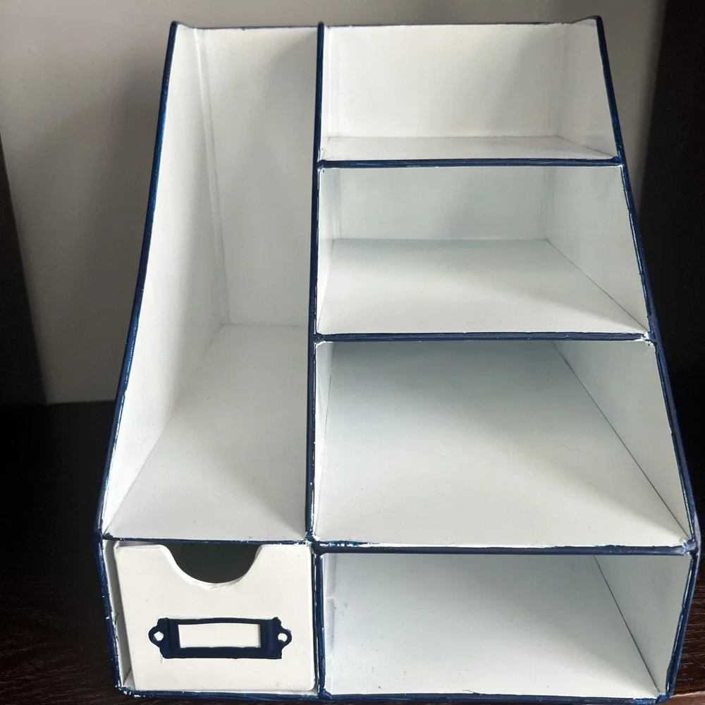 White Metal Desk Organizer Vintage